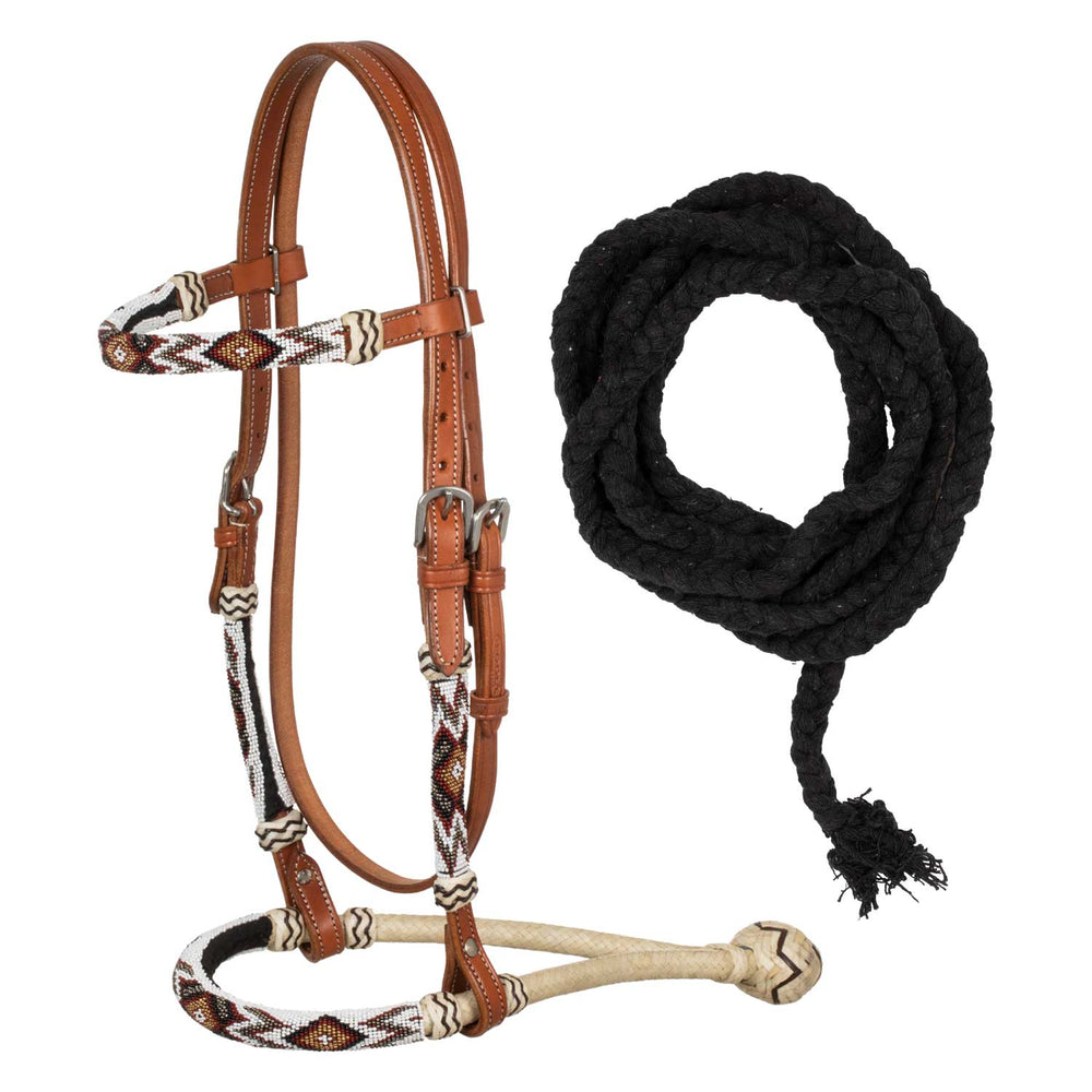 Pool's bridle with beaded southwest decorations and cotton mecate reins