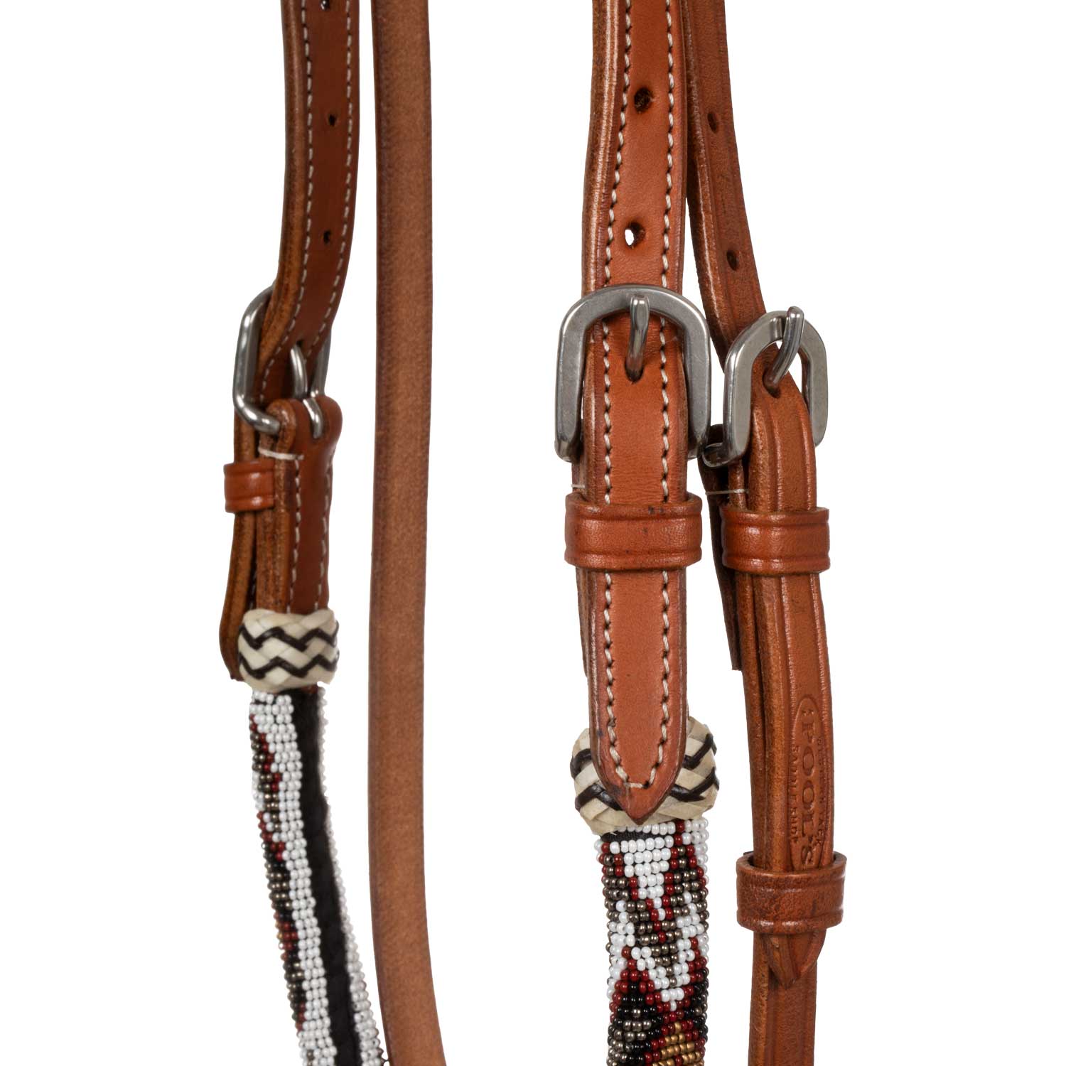 Pool's bridle with beaded southwest decorations and cotton mecate reins