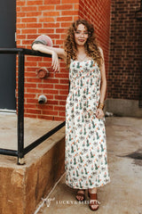 Robe midi Lucky & Blessed Crème Imprimé Cactus et Cowboy